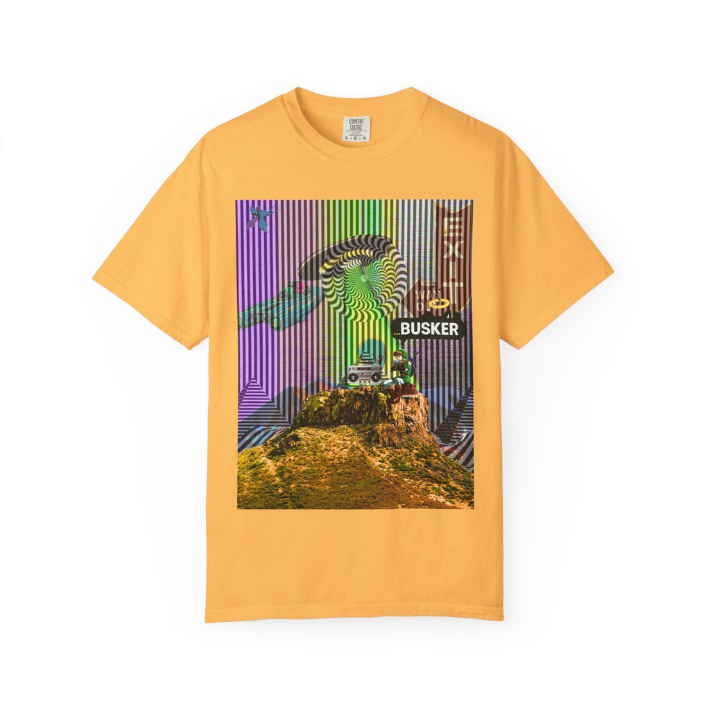 Psychedelic Busker T-Shirt, Unisex Graphic Tee, Music Lover Gift, Festival Wear, Casual Streetwear, Colorful Arttee