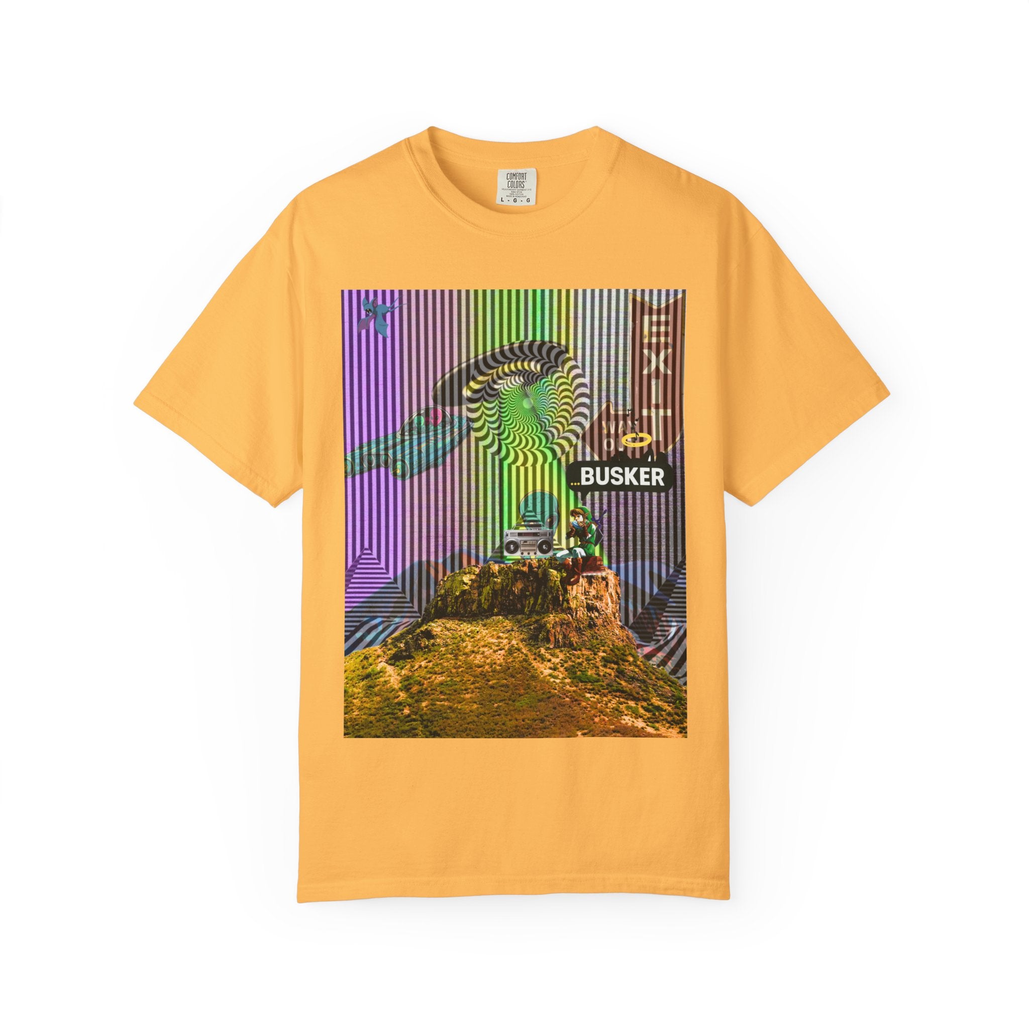 Psychedelic Busker T-Shirt, Unisex Graphic Tee, Music Lover Gift, Festival Wear, Casual Streetwear, Colorful Arttee