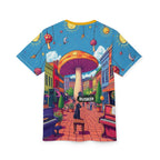 Colorful Mushroom Art Unisex Tee, Funky Graphic Tee, Gift for Music Lovers, Street Art Apparel, Summer Festival Shirt, Unique AOP T-Shirt