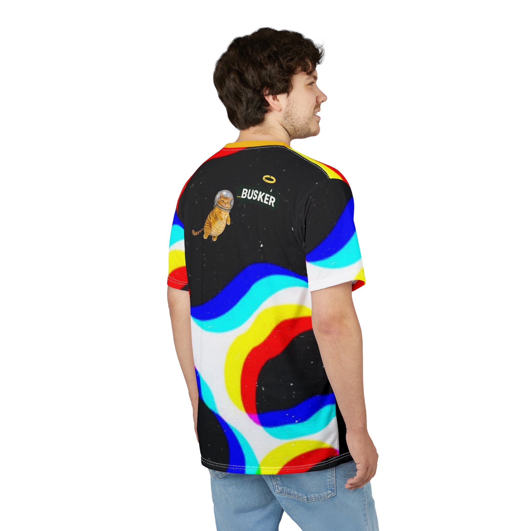 Cosmic Cat Unisex Tee, Bold Graphic T-Shirt for Astronaut Lovers, Fun Gift for Space Enthusiasts, Festival Wear, Statement Fashion