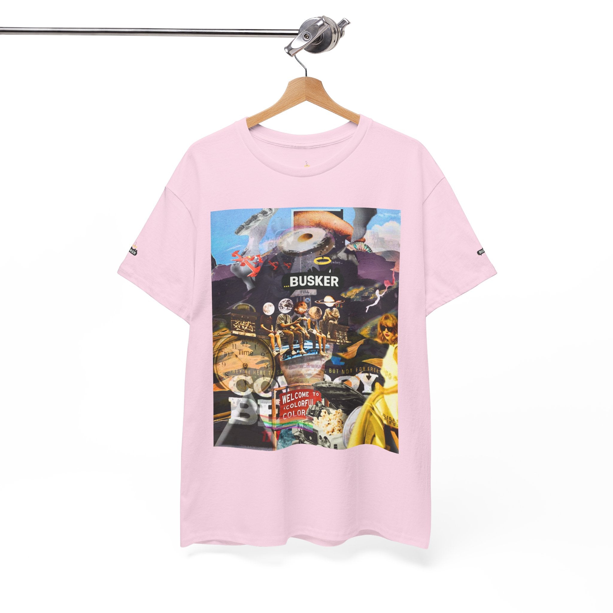 Busker Collage Graphic Tee — Vintage Music Poster Streetwear