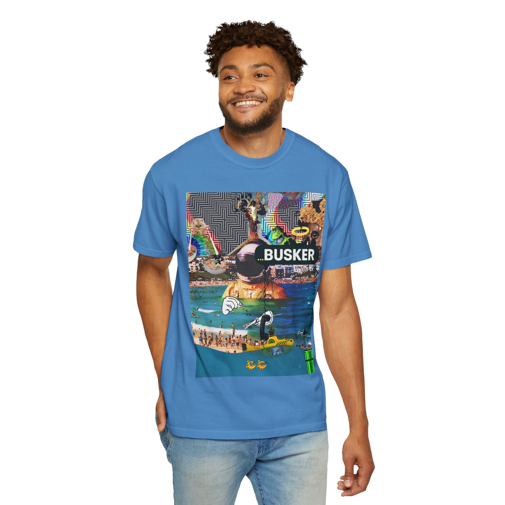 Vibrant Busker T-Shirt, Unisex Graphic Tee, Street Art Inspired Apparel, Casual Wear, Summer Festival Clothing