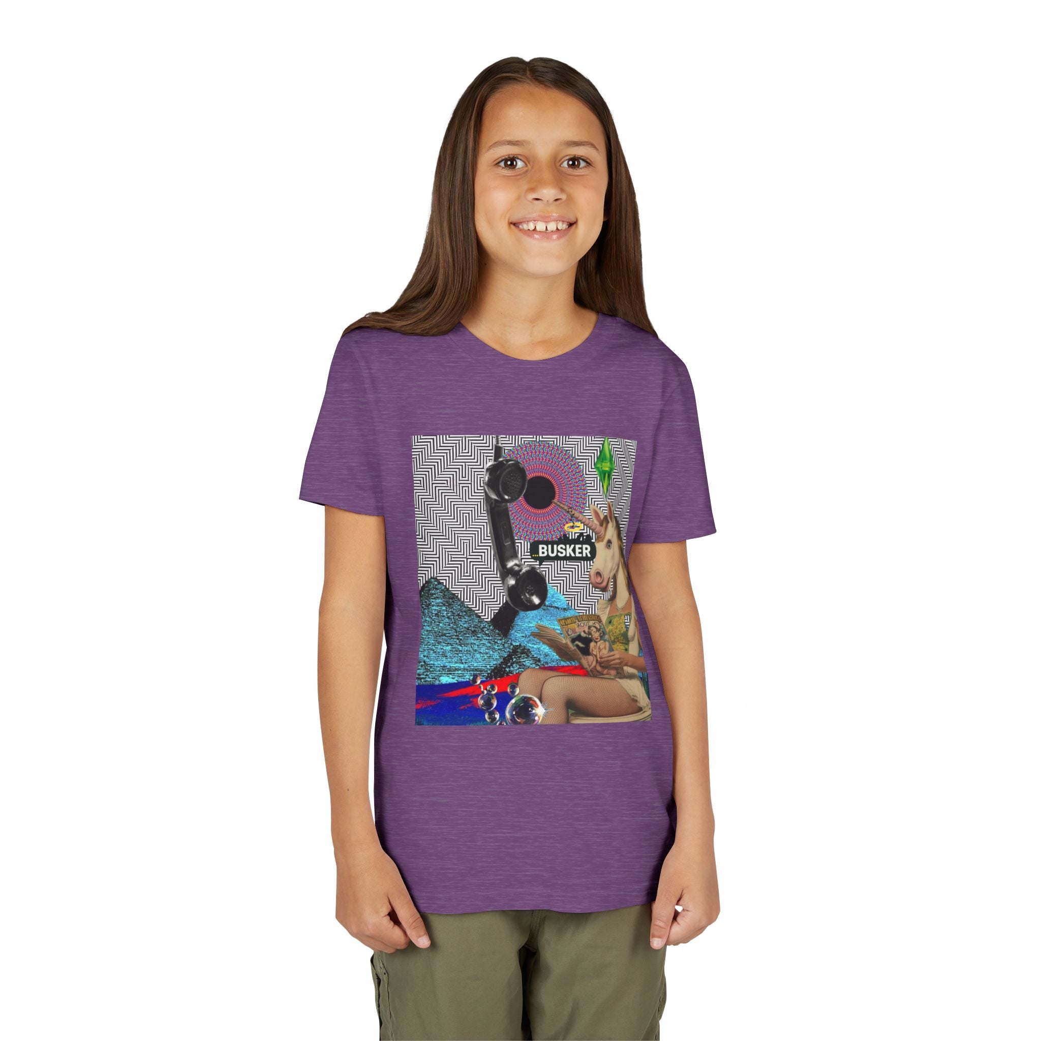 Youth Graphic Tee with Fun 'Busker' Design, Cool Summer Shirt, Gifts for Kids, Festival Attire, Trendy Youthwear