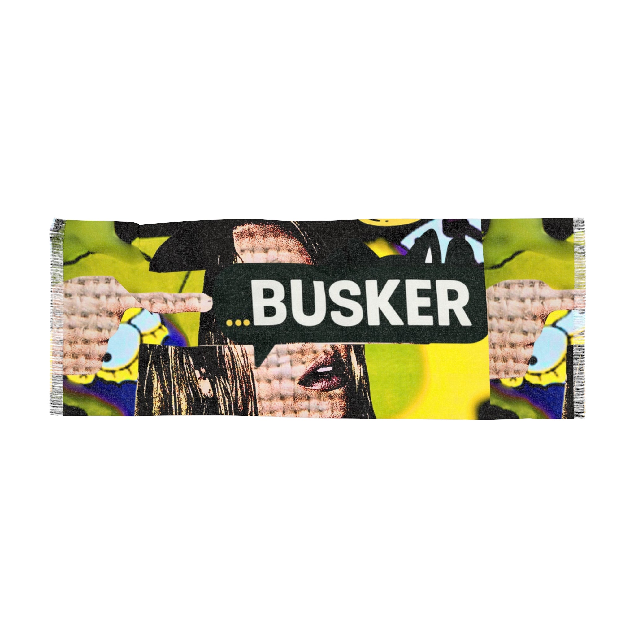 Trendy Graphic Light Scarf with 'BUSKER' Print