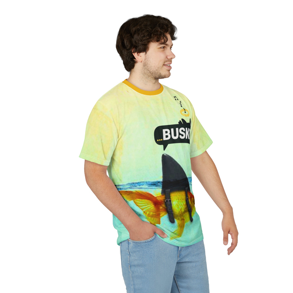 Goldfish Busker Unisex Tee, Fun Graphic T-Shirt, Music Lover Gift, Quirky Ocean Apparel, Summer Vibes Shirt, Unique Beachwear