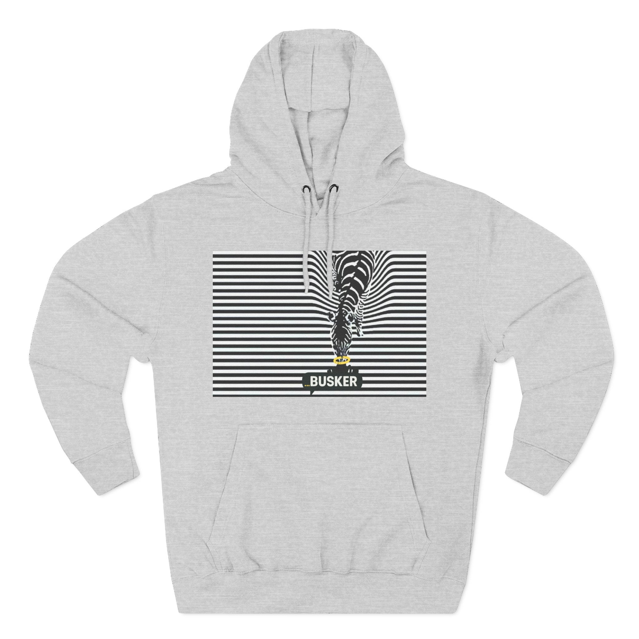 Busker Three-Panel Fleece Hoodie, Striped Design, Unisex Fashion Hoodie, Cozy Gift for Music Lovers, Street Performer Style