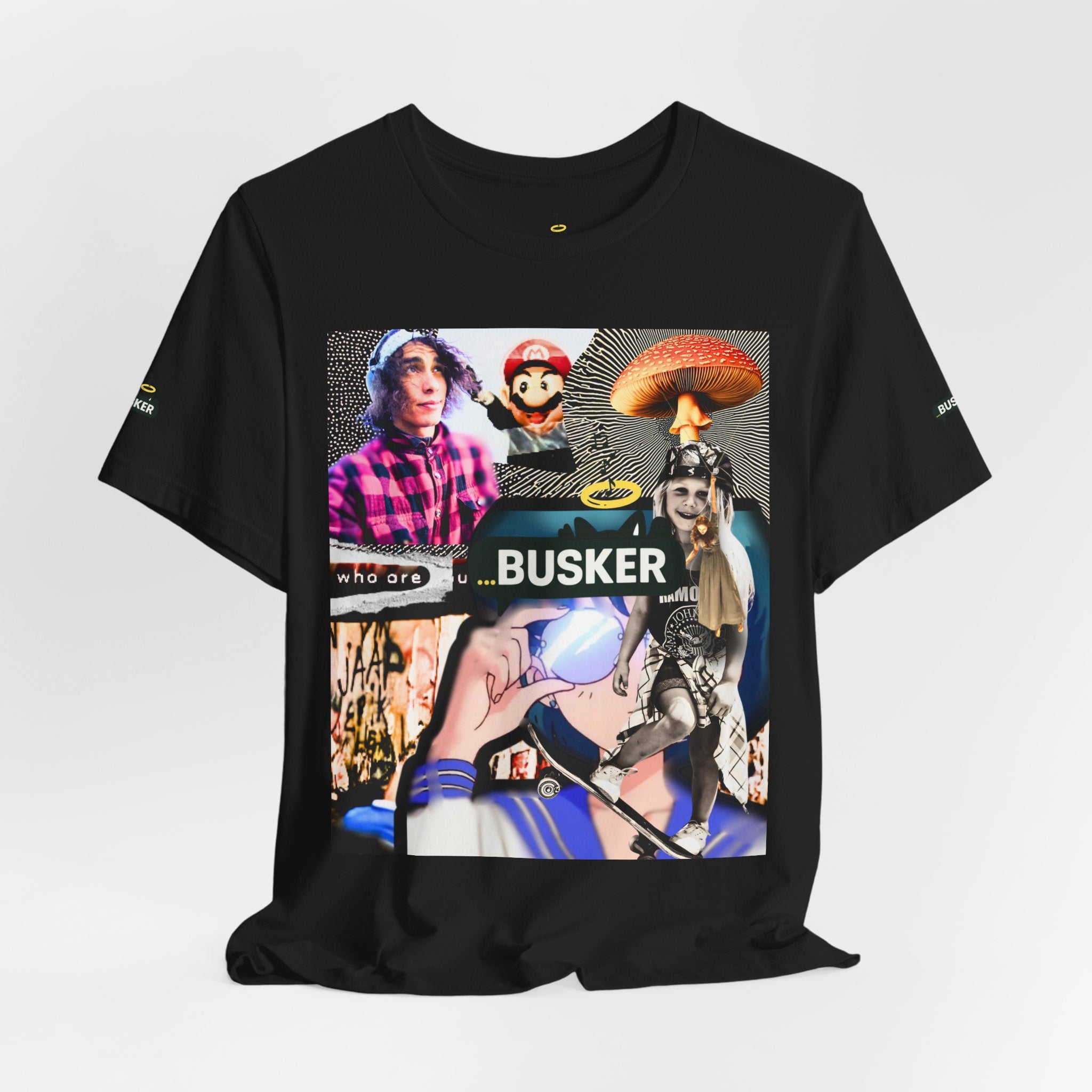Busker Vibe Unisex Tee - Music & Art Collage Design