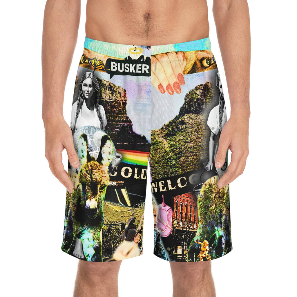 Vibrant Graphic Men's Board Shorts - Retro Beachwear for Summer Fun