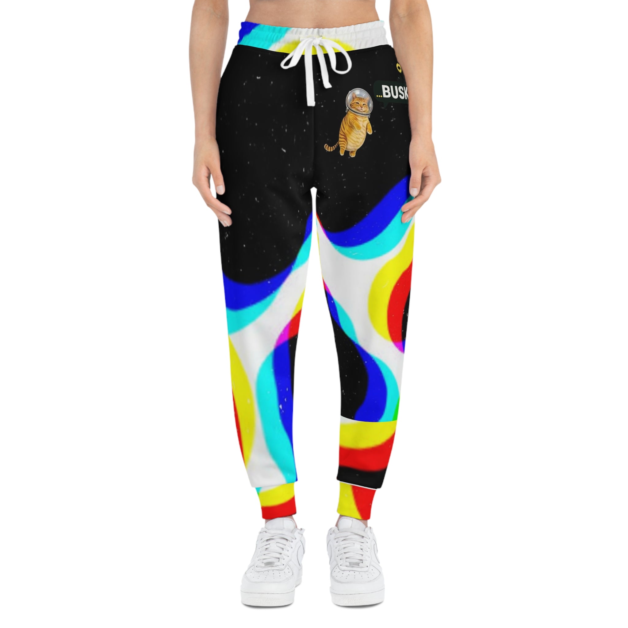 Colorful Cat Print Athletic Joggers, Trendy Loungewear, Comfortable Workout Pants, Fun Gift for Cat Lovers, Unique Activewear