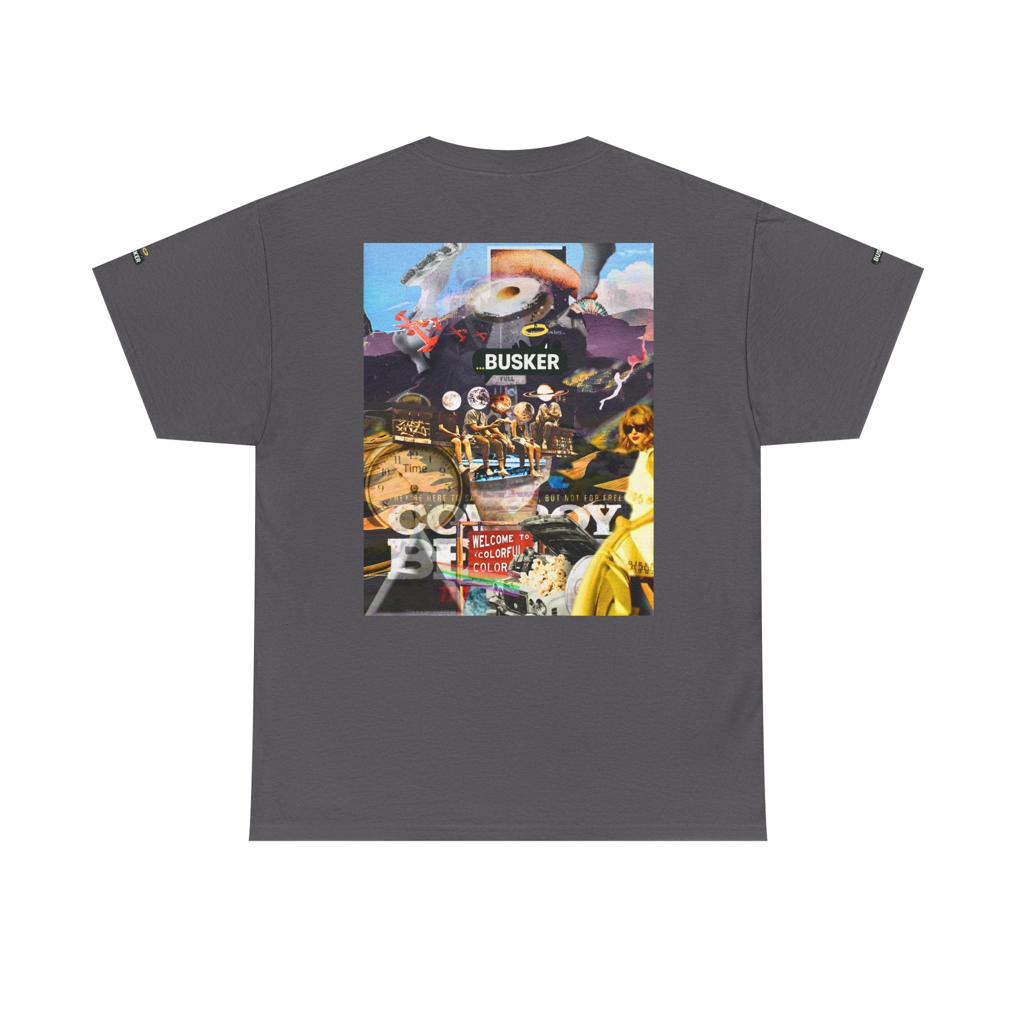 Busker Collage Graphic Tee — Vintage Music Poster Streetwear