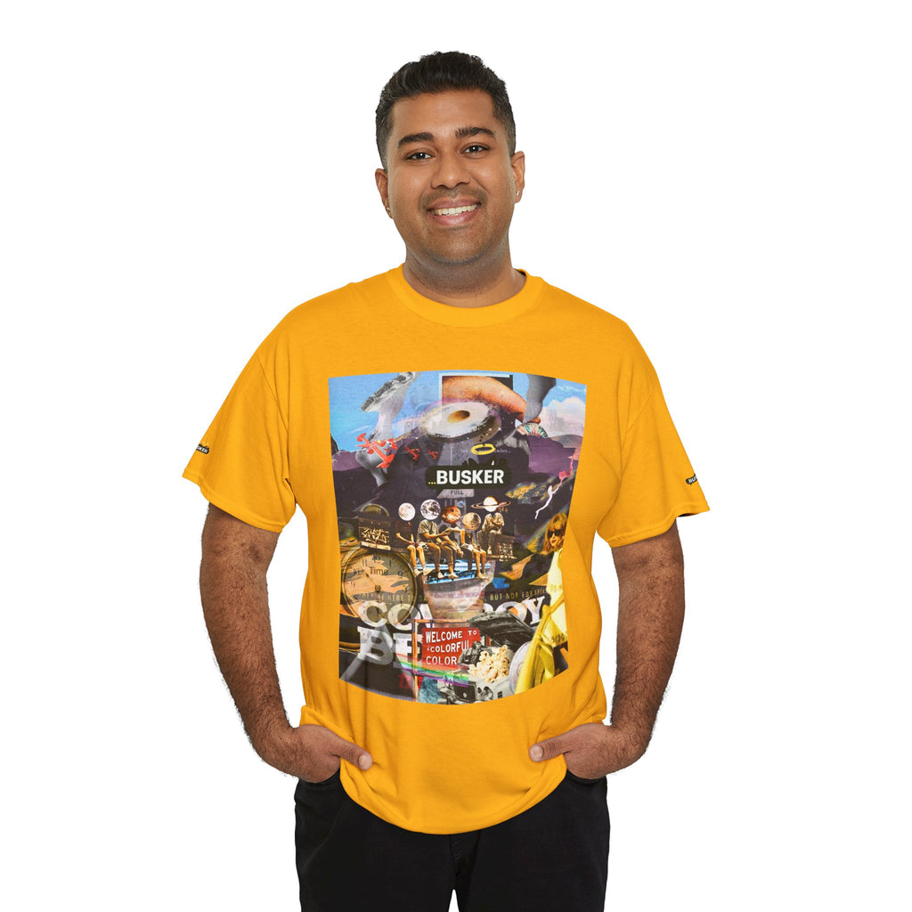 Busker Collage Graphic Tee — Vintage Music Poster Streetwear