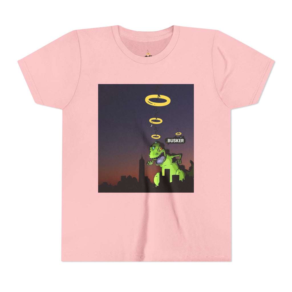 Youth Graphic Tee with Dinosaur Design, Fun Tee for Kids, Summer Style, Birthday Gift, Casual Wear, Playful Outfit, Busker Theme