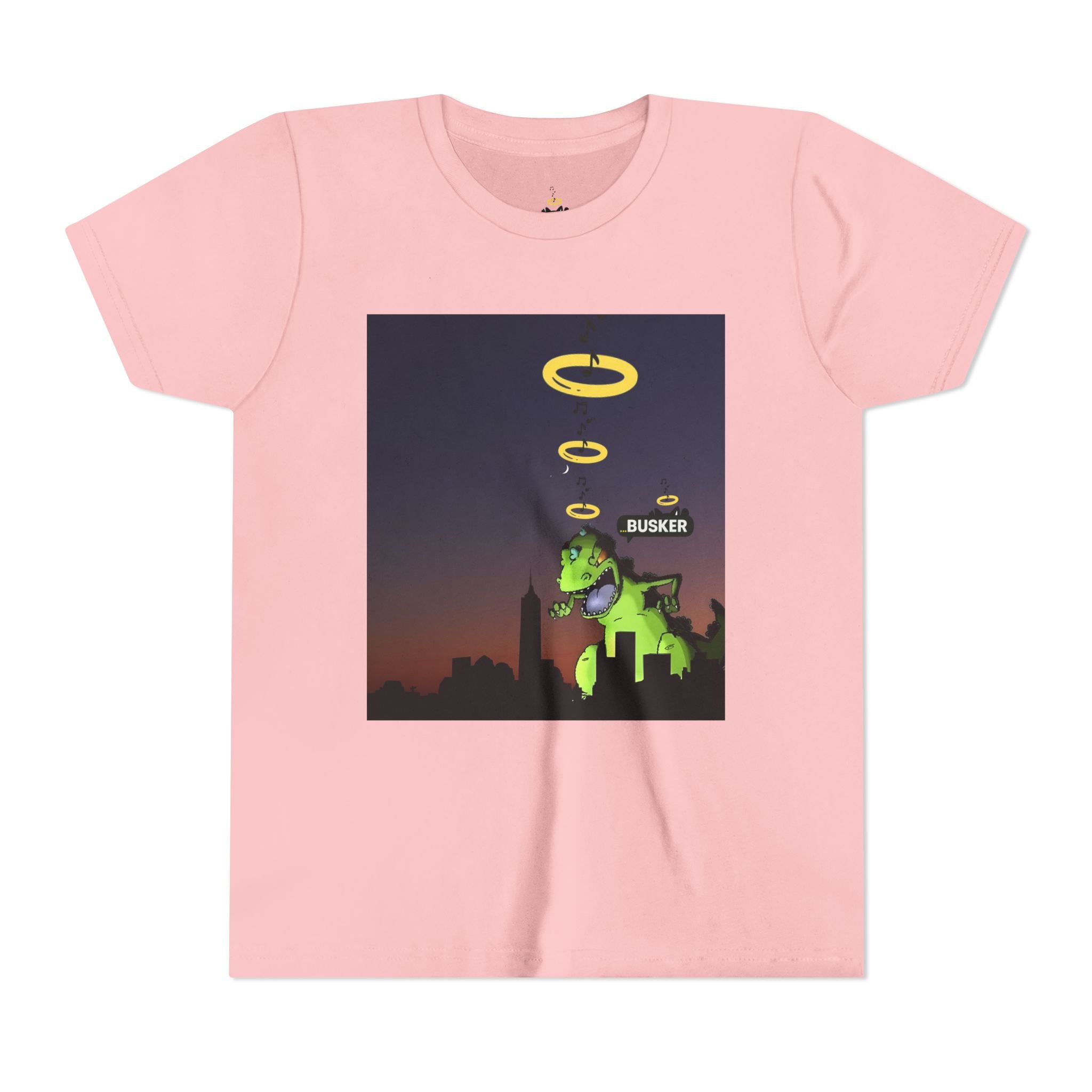 Youth Graphic Tee with Dinosaur Design, Fun Tee for Kids, Summer Style, Birthday Gift, Casual Wear, Playful Outfit, Busker Theme