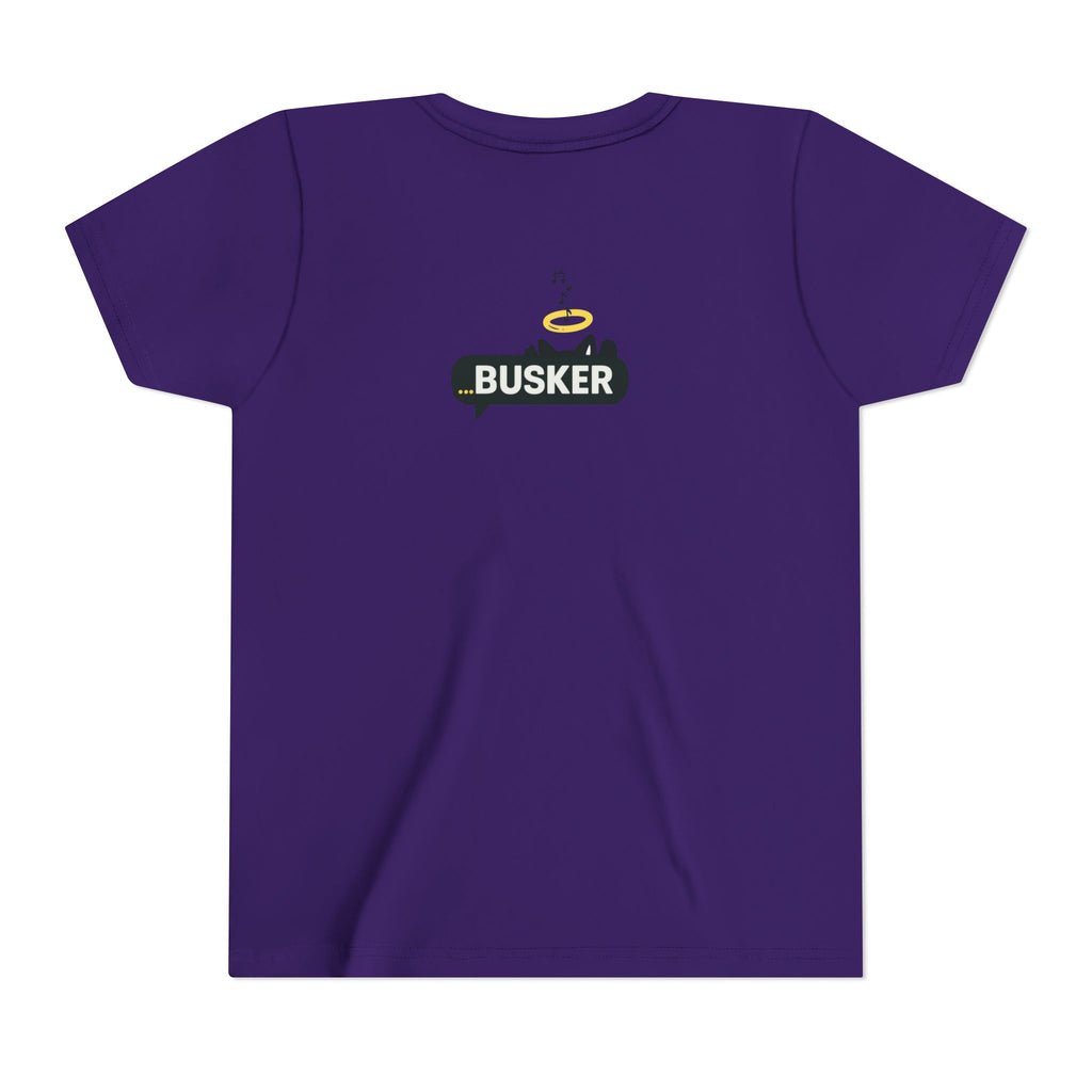 Youth Graphic Tee with Fun 'Busker' Design, Cool Summer Shirt, Gifts for Kids, Festival Attire, Trendy Youthwear