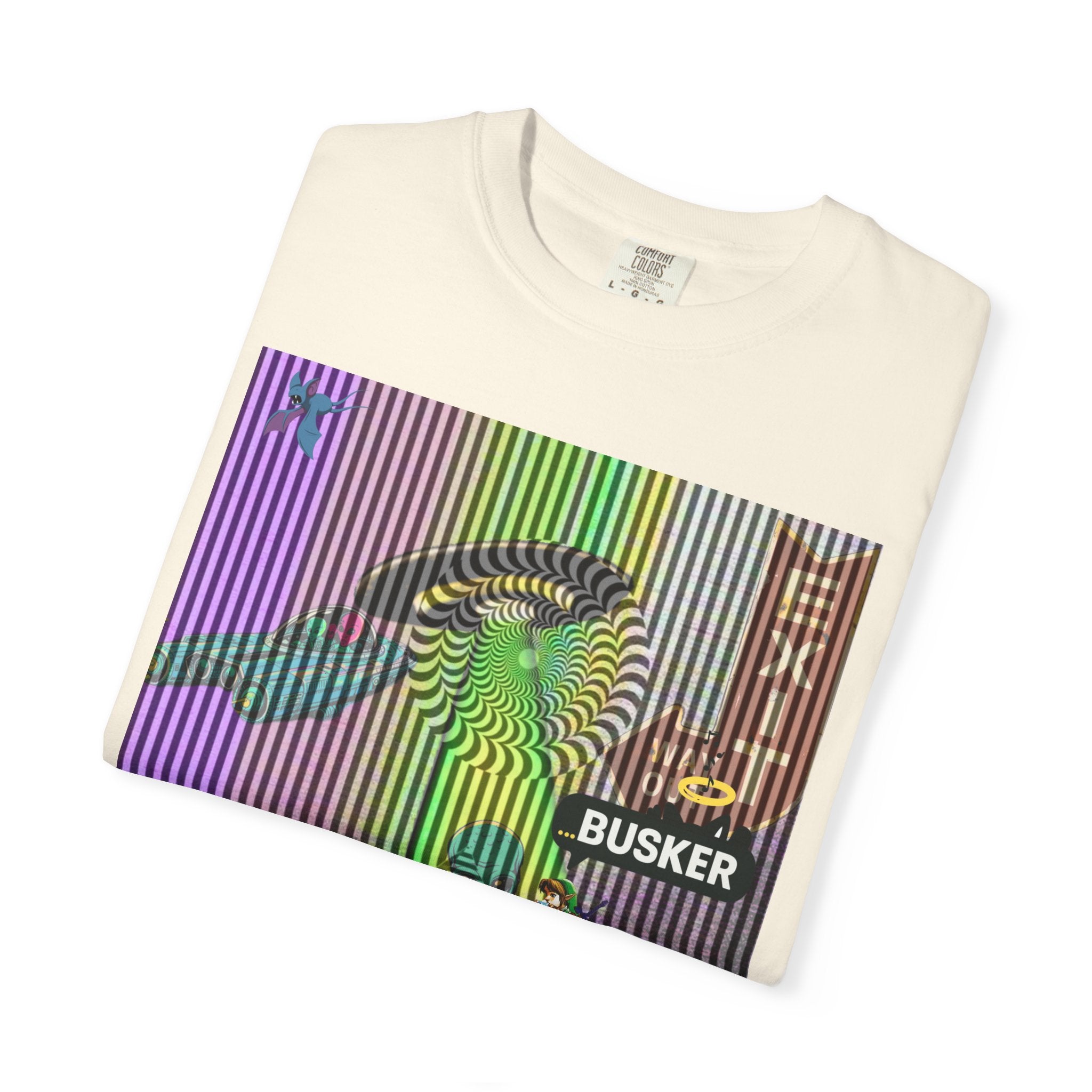 Psychedelic Busker T-Shirt, Unisex Graphic Tee, Music Lover Gift, Festival Wear, Casual Streetwear, Colorful Arttee