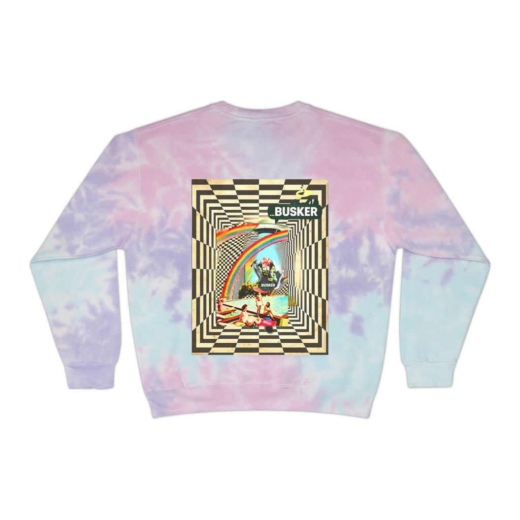 Retro Tie-Dye Sweatshirt with Rainbow Busker Design