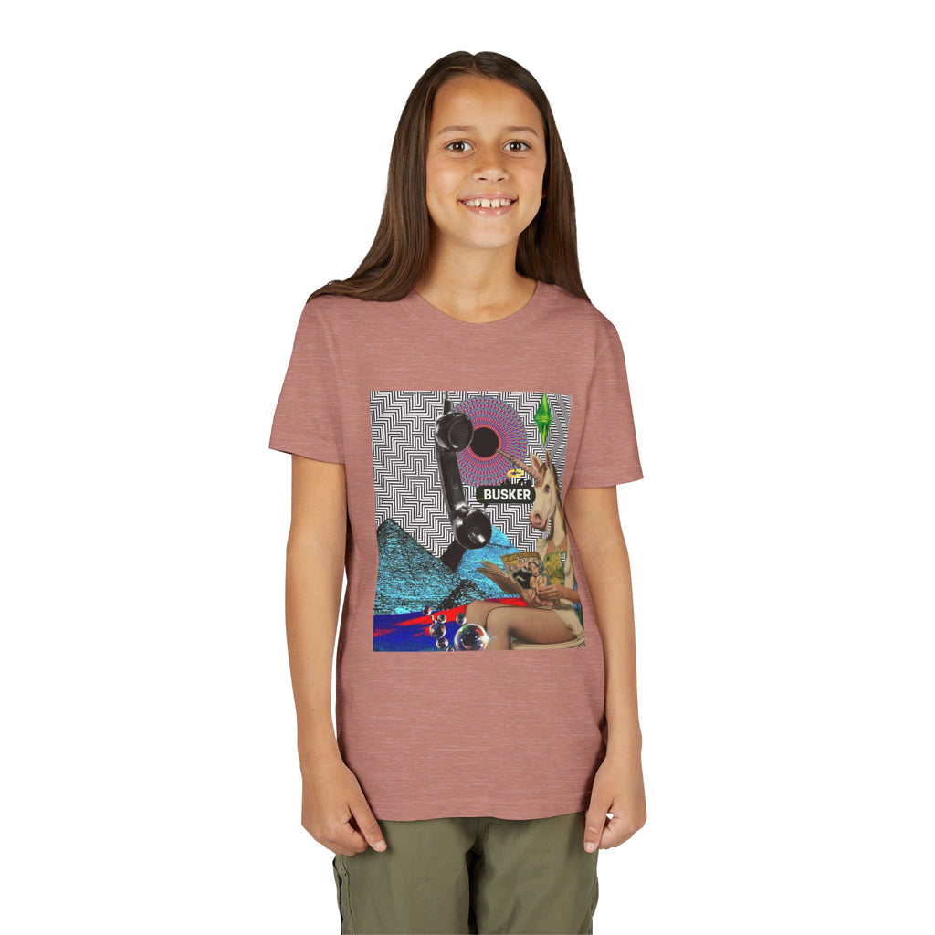 Youth Graphic Tee with Fun 'Busker' Design, Cool Summer Shirt, Gifts for Kids, Festival Attire, Trendy Youthwear