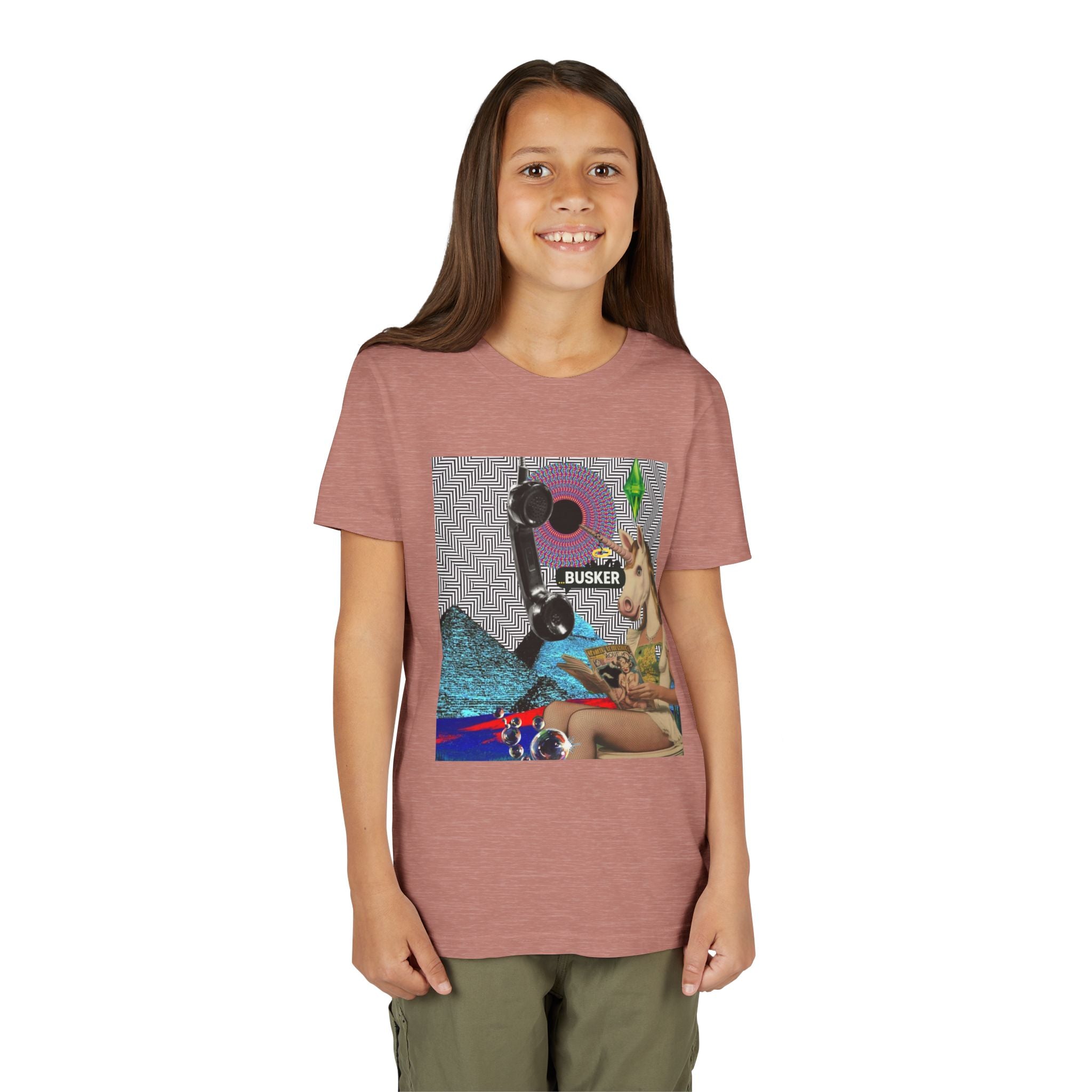 Youth Graphic Tee with Fun 'Busker' Design, Cool Summer Shirt, Gifts for Kids, Festival Attire, Trendy Youthwear