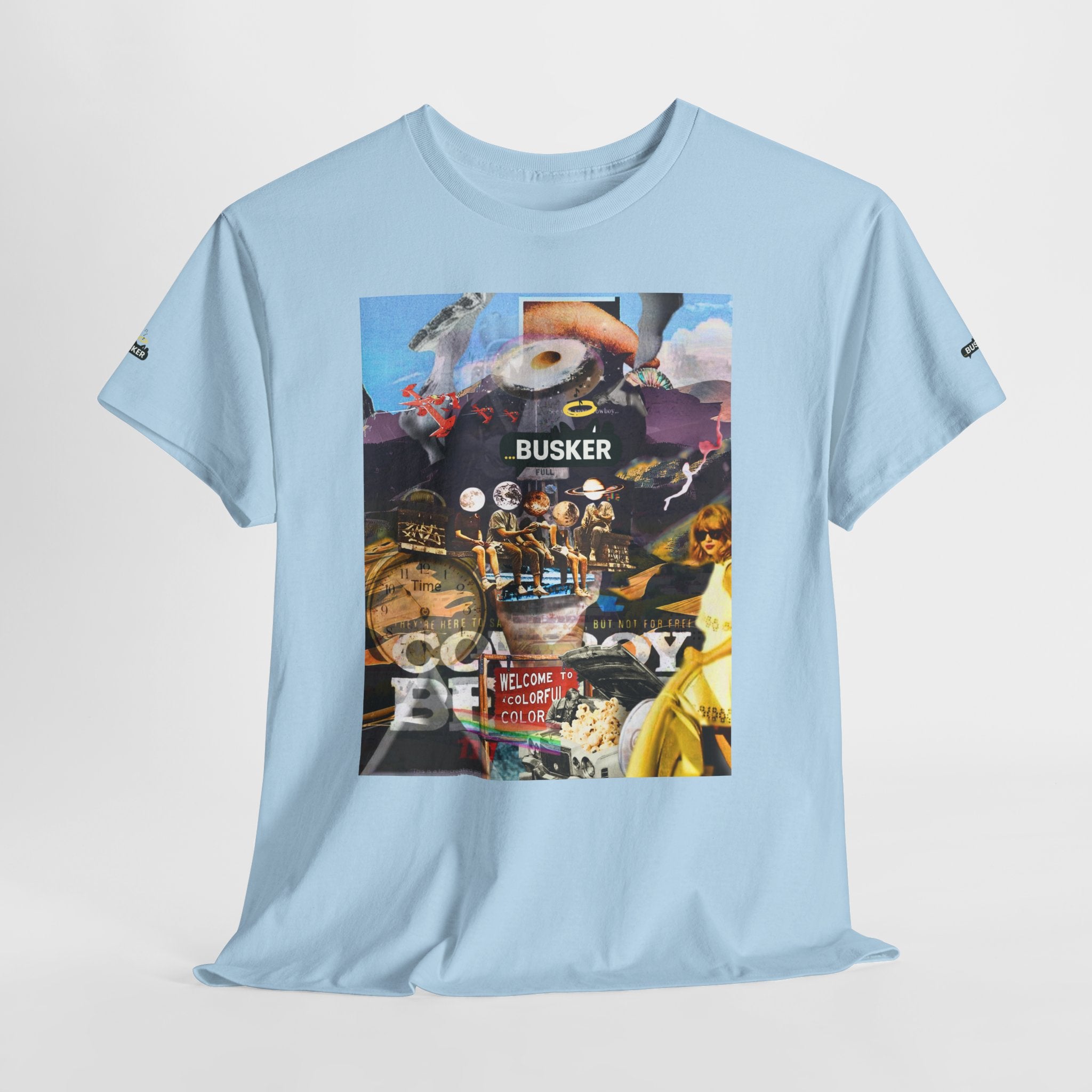 Busker Collage Graphic Tee — Vintage Music Poster Streetwear