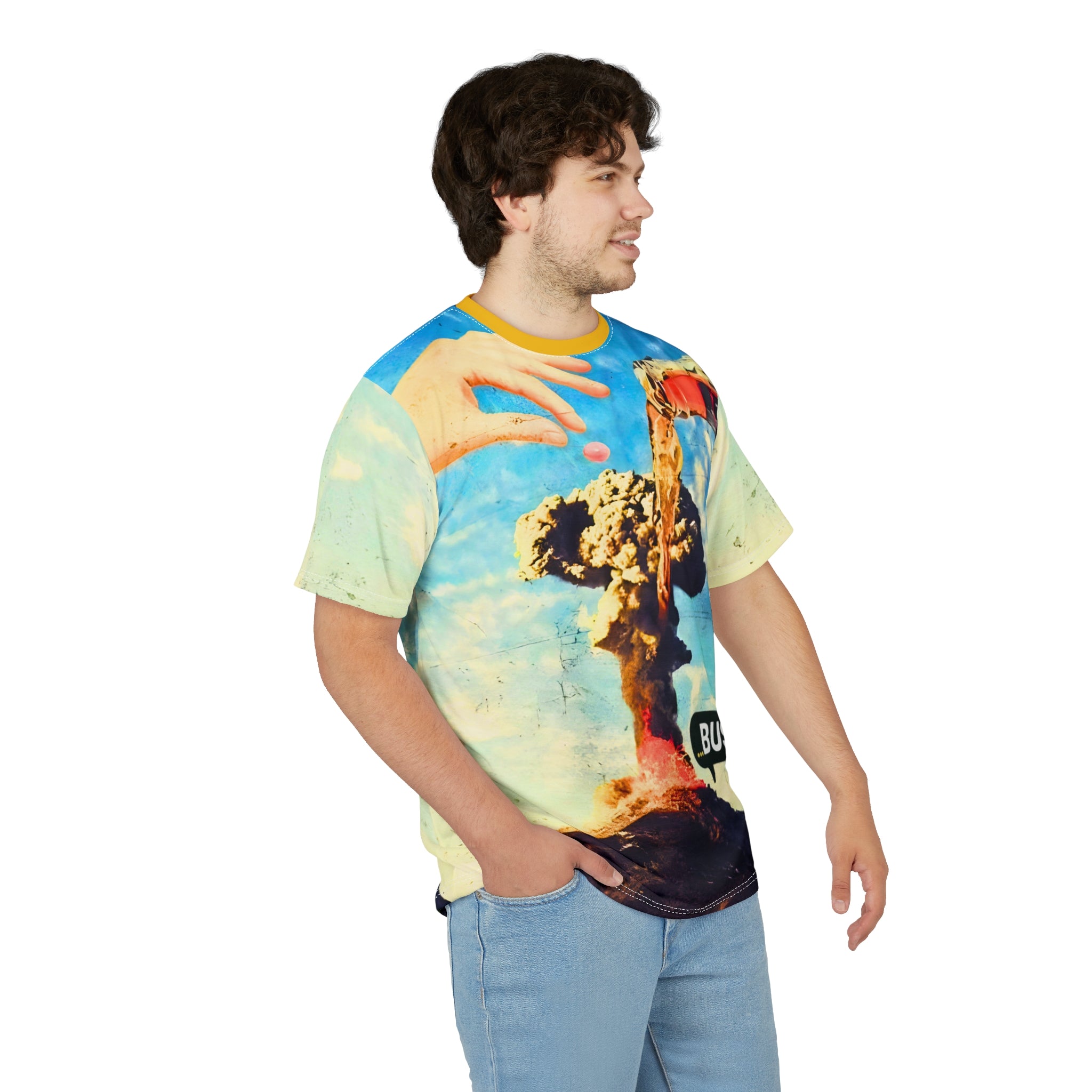 Unique Graphic Tee, Fun AOP T-Shirt, Youthful Streetwear, Urban Casual Wear, Perfect for Festivals, Summer Vibe Shirt