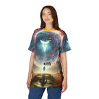 Cosmic Adventure Unisex Tee, Fantasy T-Shirt, Artistic AOP Shirt, Gift for Dreamers, Unique Casual Wear, Festival Clothing