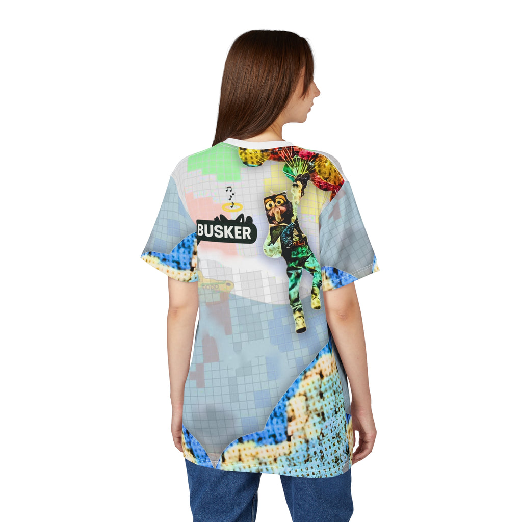 Colorful Unisex Cut & Sew Tee - 'BUSKER' Graphic Design for Creative Souls