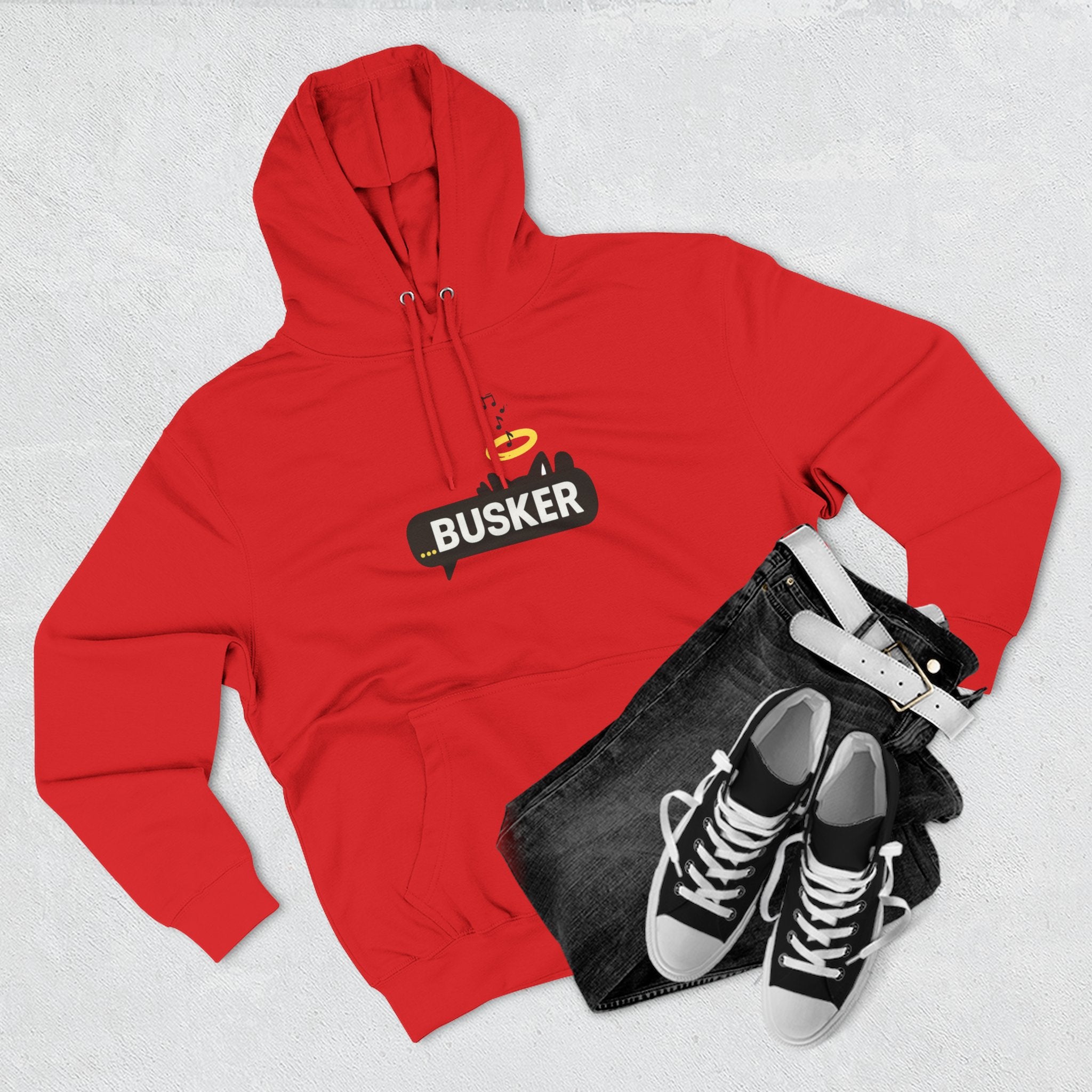 Busker Fleece Hoodie - Cozy Street Art Inspired Hoodie for Music Lovers, Casual Wear, Gift for Musicians, Concert Attire, Relaxed Fit