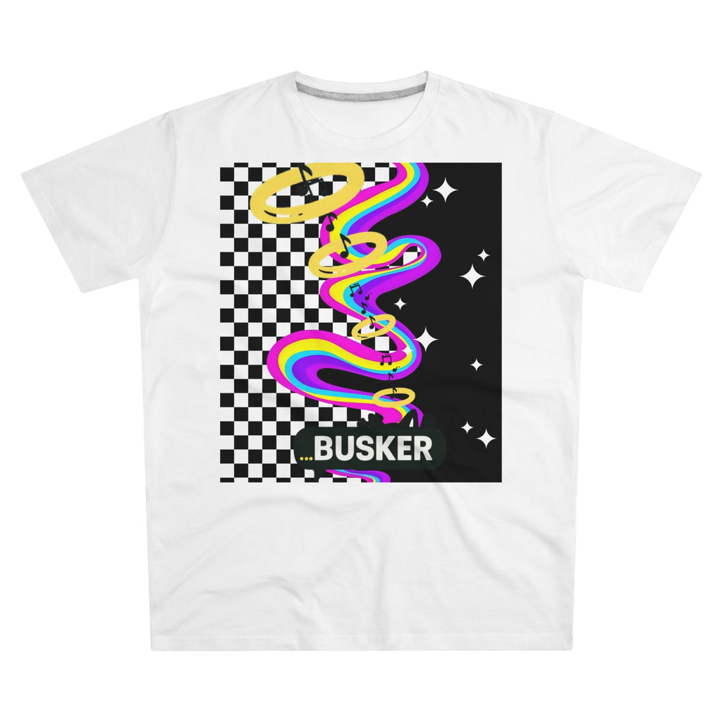 Men's Modern-fit Tee with 'BUSKER' Graphic - Trendy Casual Shirt, Festival Fashion, Music Lover Gift, Streetwear Apparel, Stylish Summer Top
