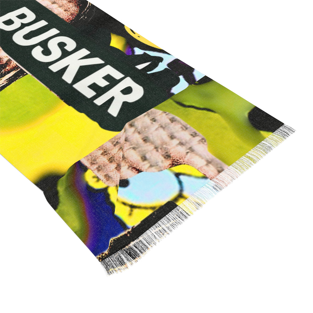 Trendy Graphic Light Scarf with 'BUSKER' Print
