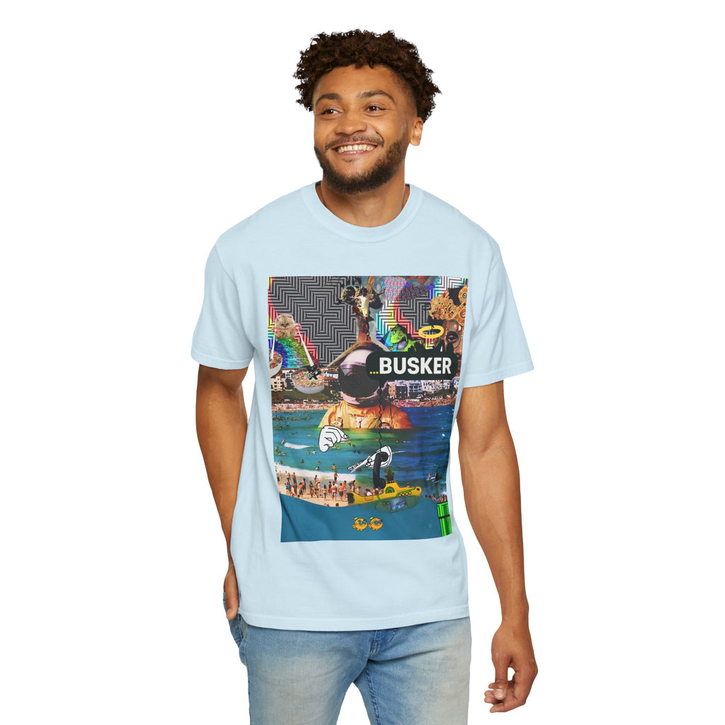 Vibrant Busker T-Shirt, Unisex Graphic Tee, Street Art Inspired Apparel, Casual Wear, Summer Festival Clothing