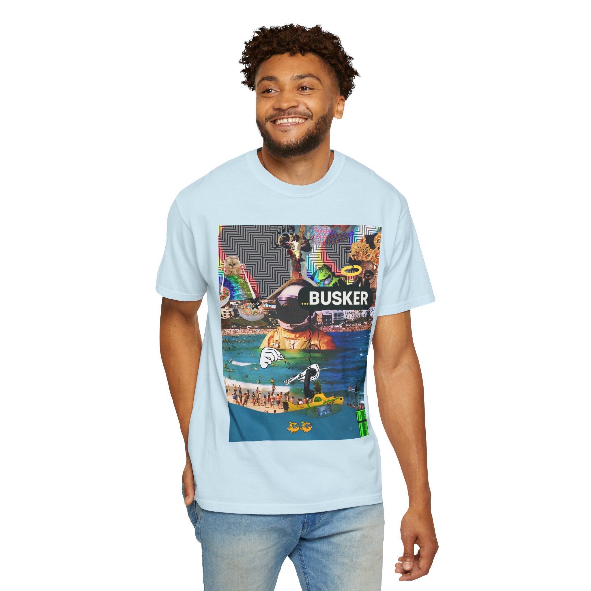 Vibrant Busker T-Shirt, Unisex Graphic Tee, Street Art Inspired Apparel, Casual Wear, Summer Festival Clothing