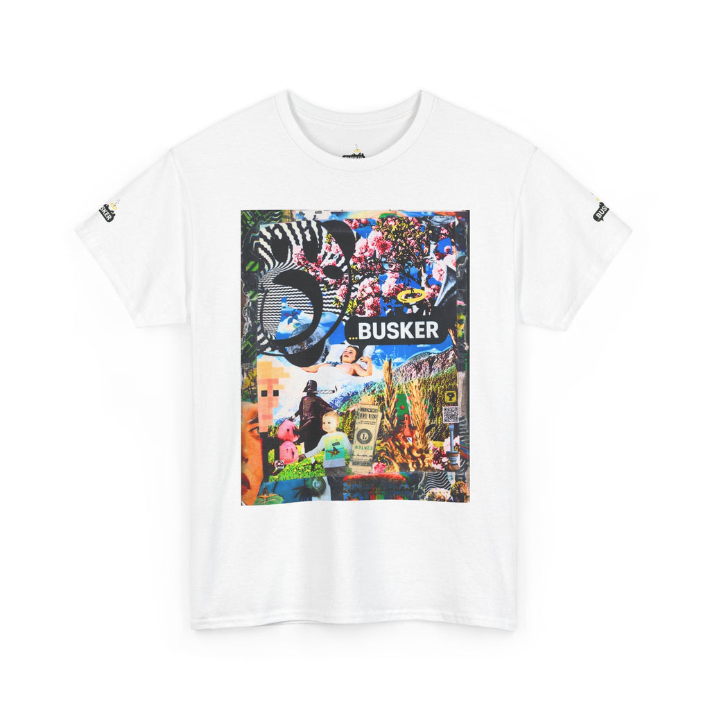 Trippy Farmer ...Busker Collage Graphic Tee — 'I Have 99 Problems...BUT LSD (LITTLE SMALL DICK) AIN'T ONE | ...BUSKER| ' Retro Street Music T‑Shirt