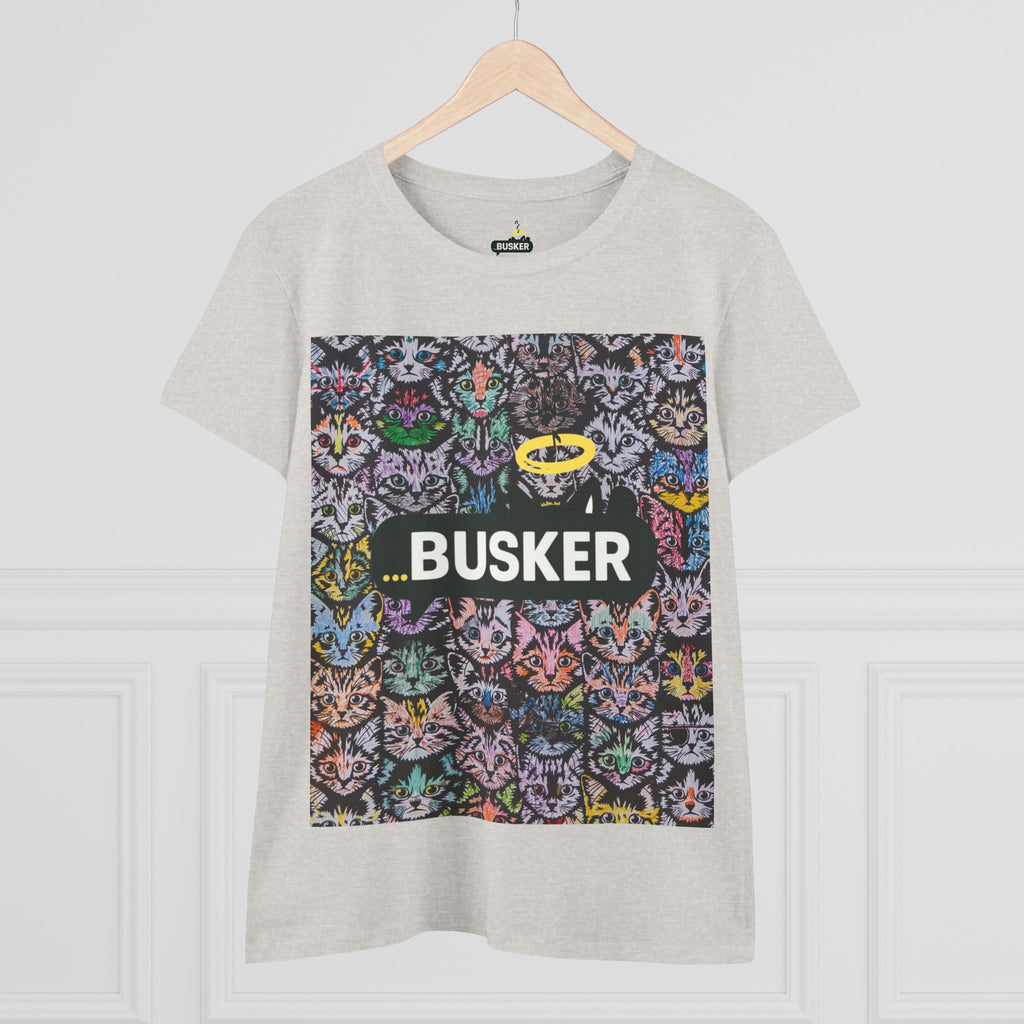 Colorful Cat Design Women's Tee, Casual Graphic Tee for Cat Lovers, Funny Gift for Friends, Summer Style, Unique Animal Art Shirt