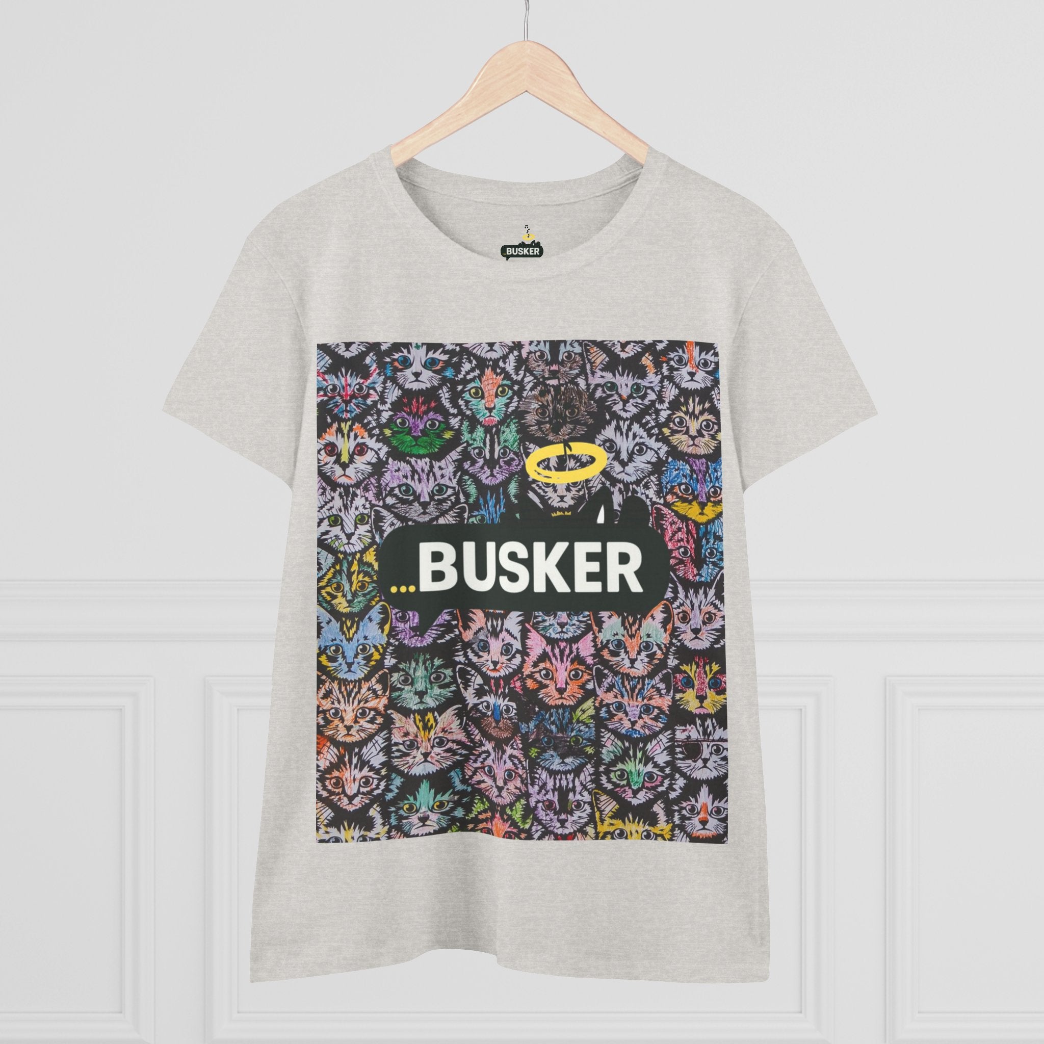 Colorful Cat Design Women's Tee, Casual Graphic Tee for Cat Lovers, Funny Gift for Friends, Summer Style, Unique Animal Art Shirt