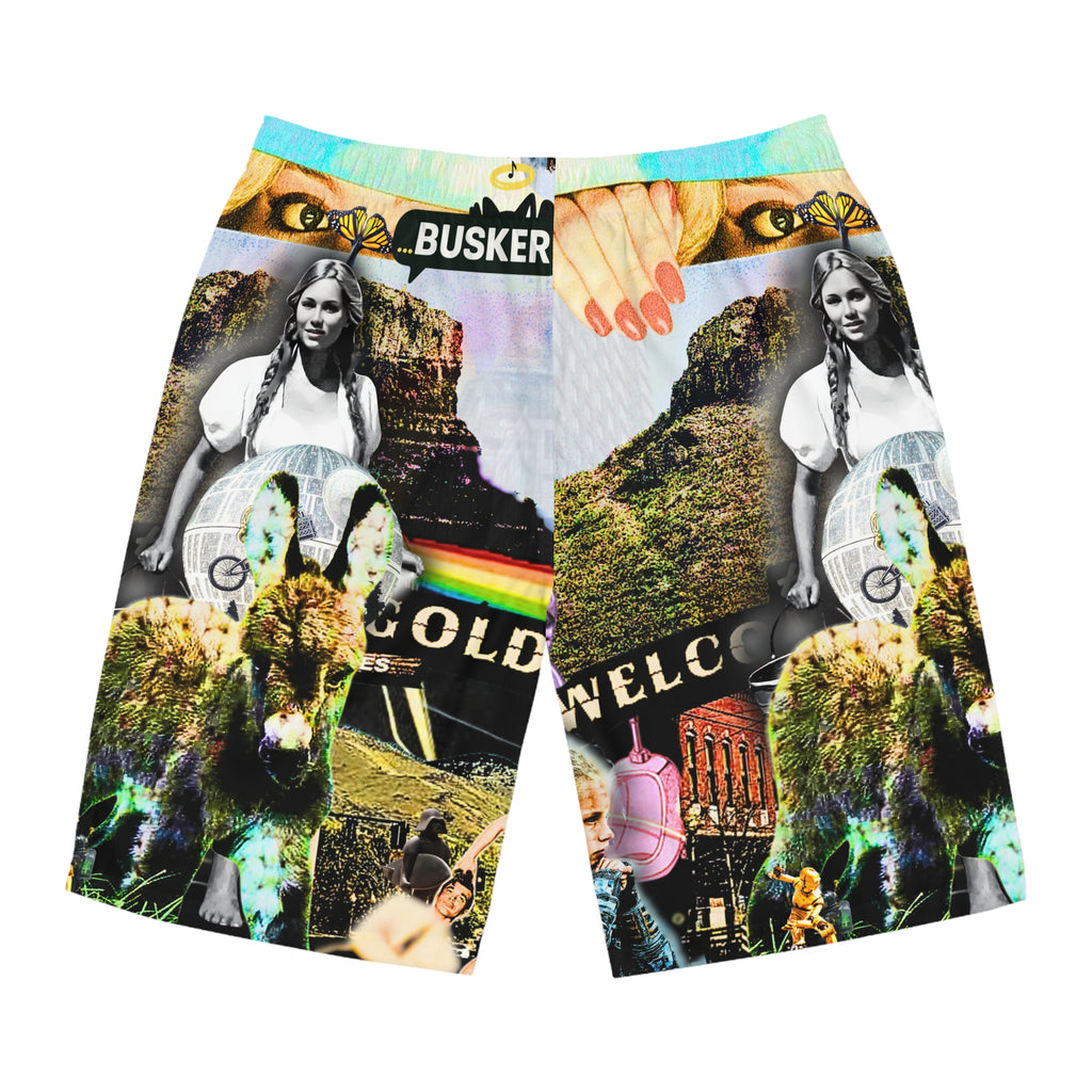 Vibrant Graphic Men's Board Shorts - Retro Beachwear for Summer Fun