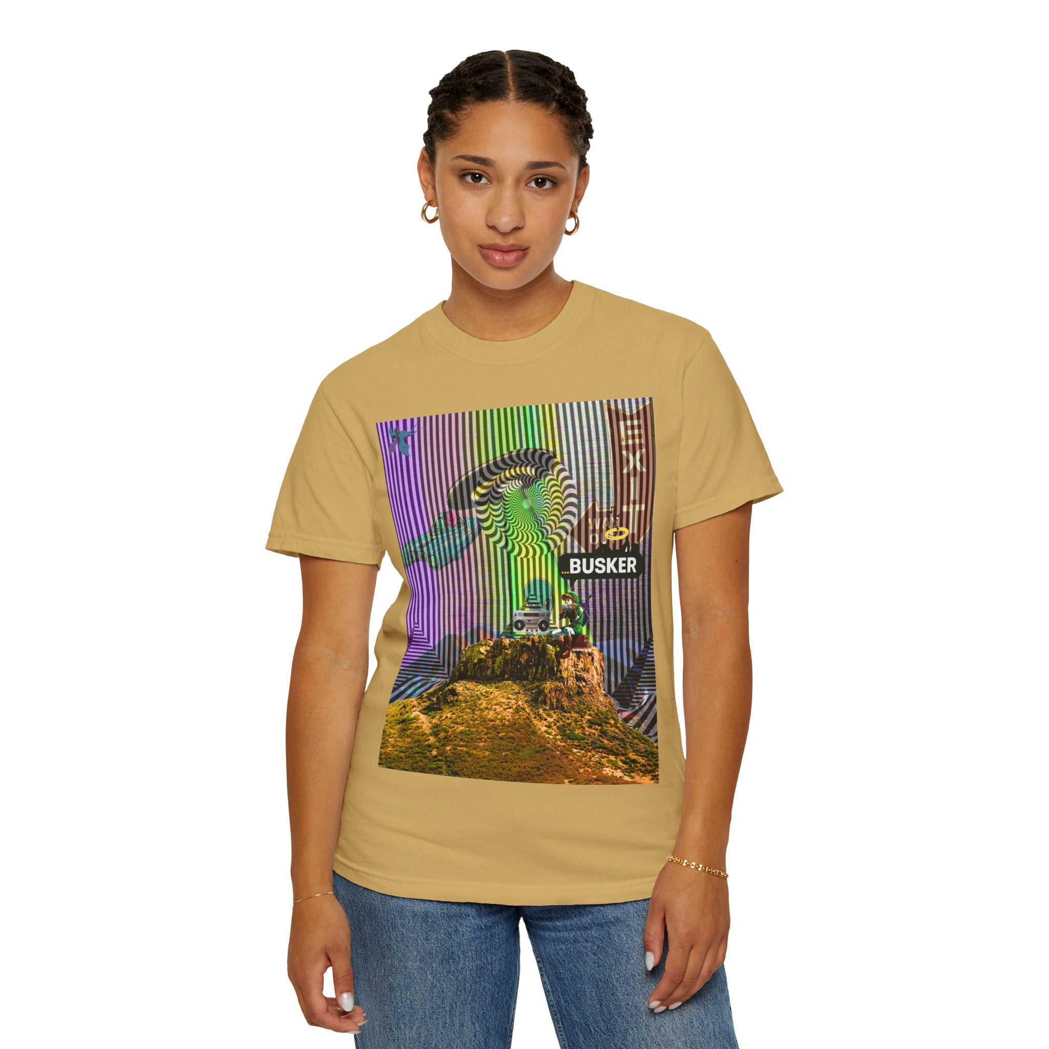 Psychedelic Busker T-Shirt, Unisex Graphic Tee, Music Lover Gift, Festival Wear, Casual Streetwear, Colorful Arttee