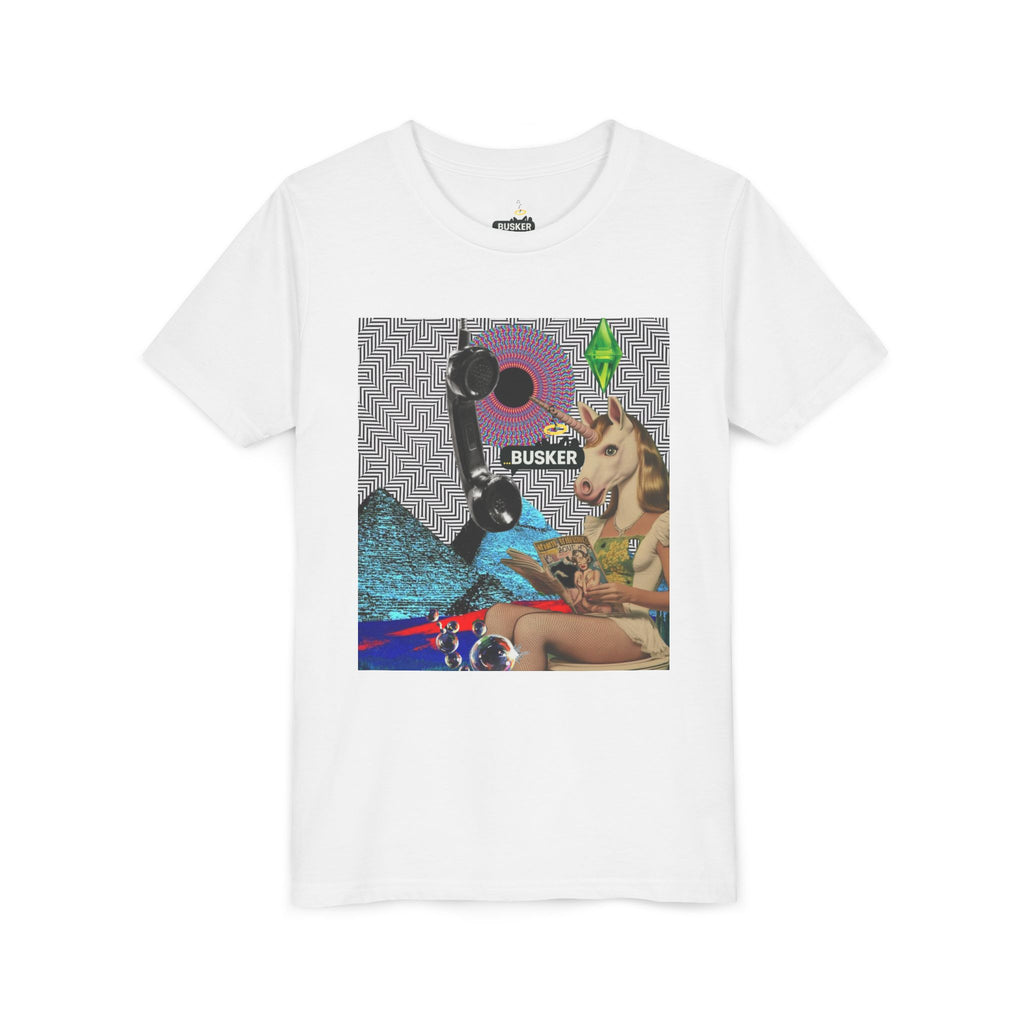 Youth Graphic Tee with Fun 'Busker' Design, Cool Summer Shirt, Gifts for Kids, Festival Attire, Trendy Youthwear