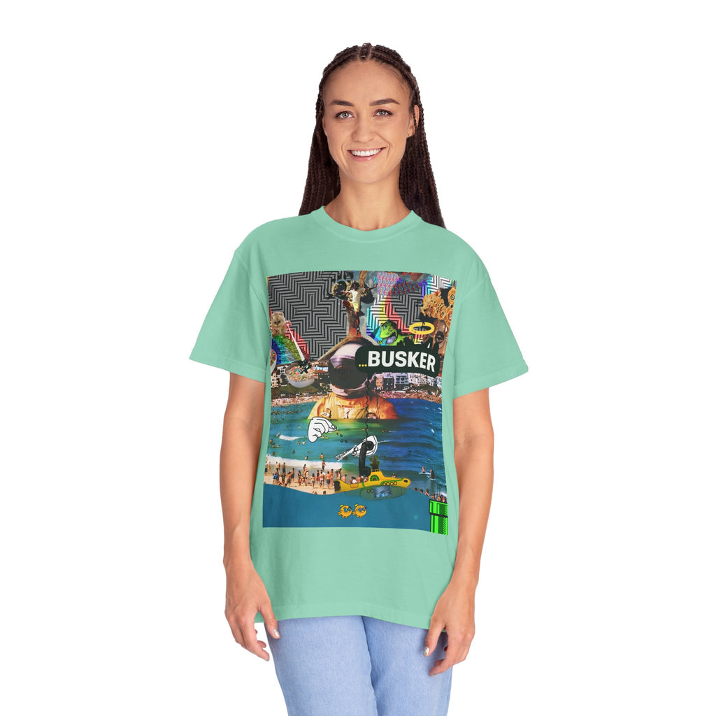 Vibrant Busker T-Shirt, Unisex Graphic Tee, Street Art Inspired Apparel, Casual Wear, Summer Festival Clothing