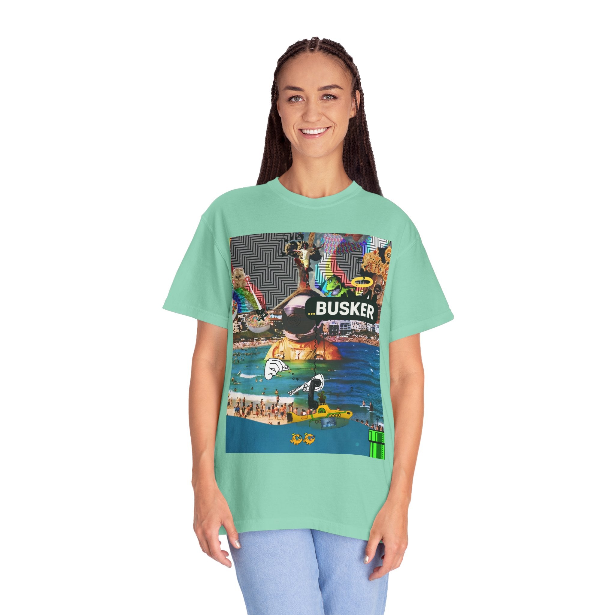 Vibrant Busker T-Shirt, Unisex Graphic Tee, Street Art Inspired Apparel, Casual Wear, Summer Festival Clothing