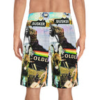 Vibrant Graphic Men's Board Shorts - Retro Beachwear for Summer Fun
