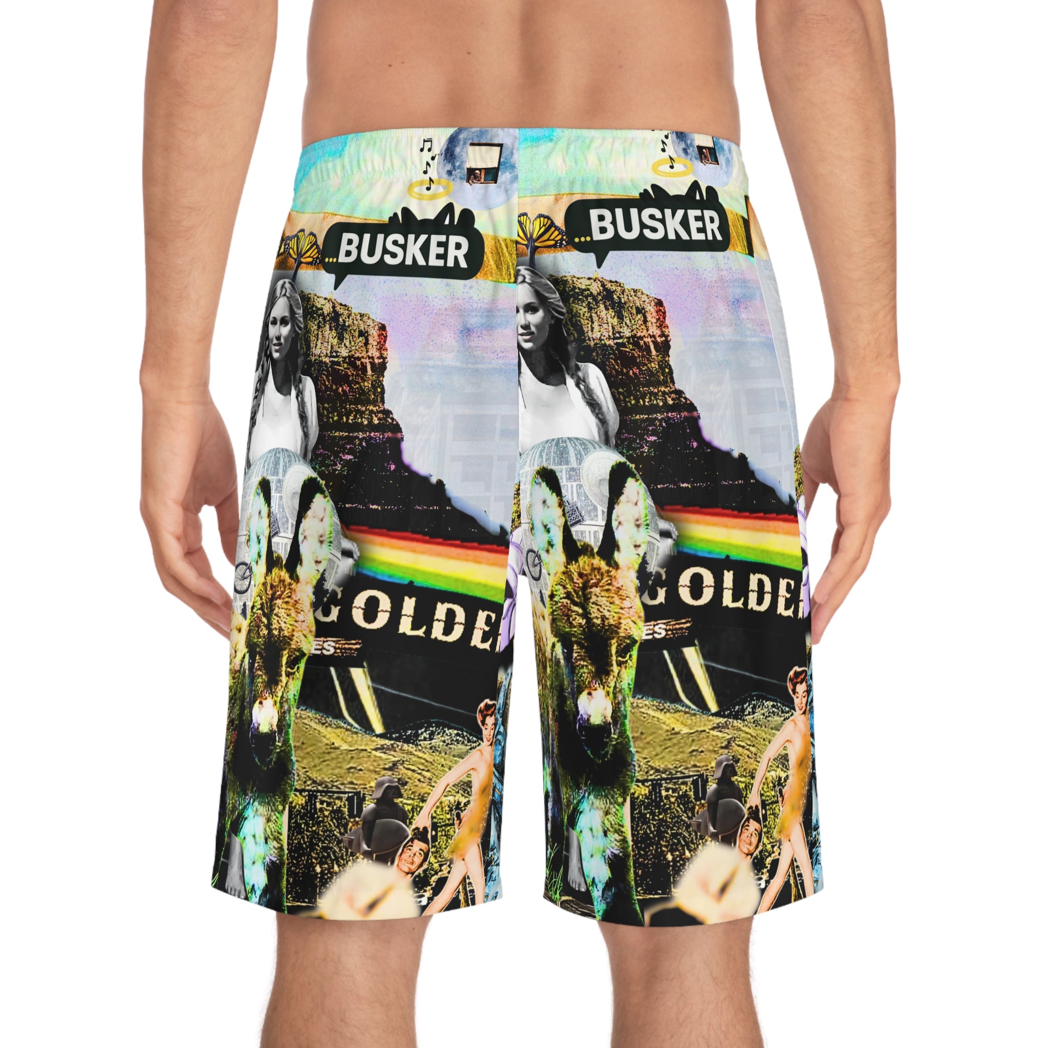 Vibrant Graphic Men's Board Shorts - Retro Beachwear for Summer Fun