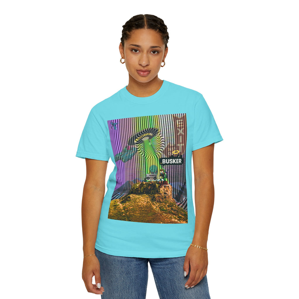 Psychedelic Busker T-Shirt, Unisex Graphic Tee, Music Lover Gift, Festival Wear, Casual Streetwear, Colorful Arttee