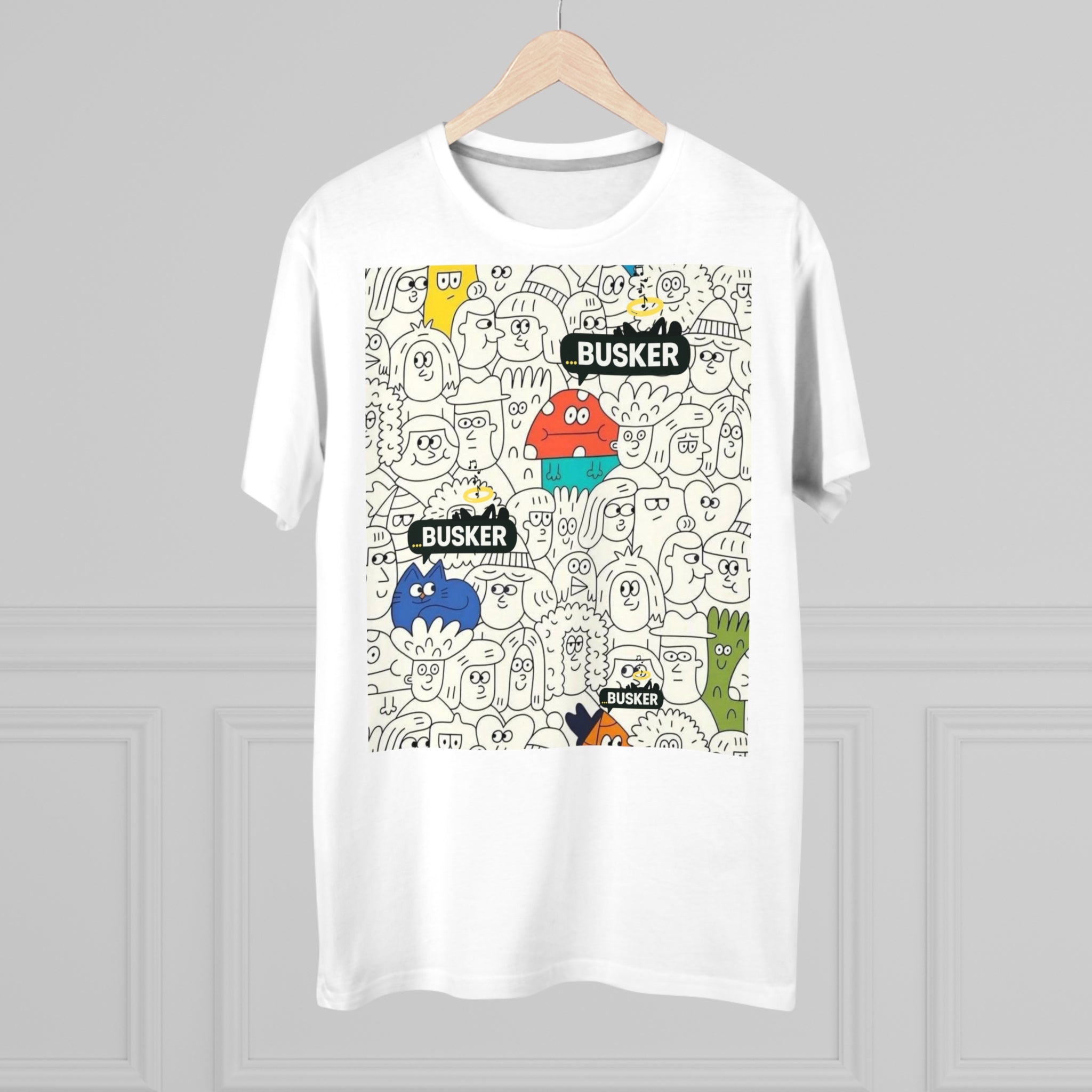 Busker-Themed Men's Modern-Fit Tee | Cool Street Art Tee, Unique Graphic T-Shirt, Casual Wear, Gift for Artists, Music Lovers