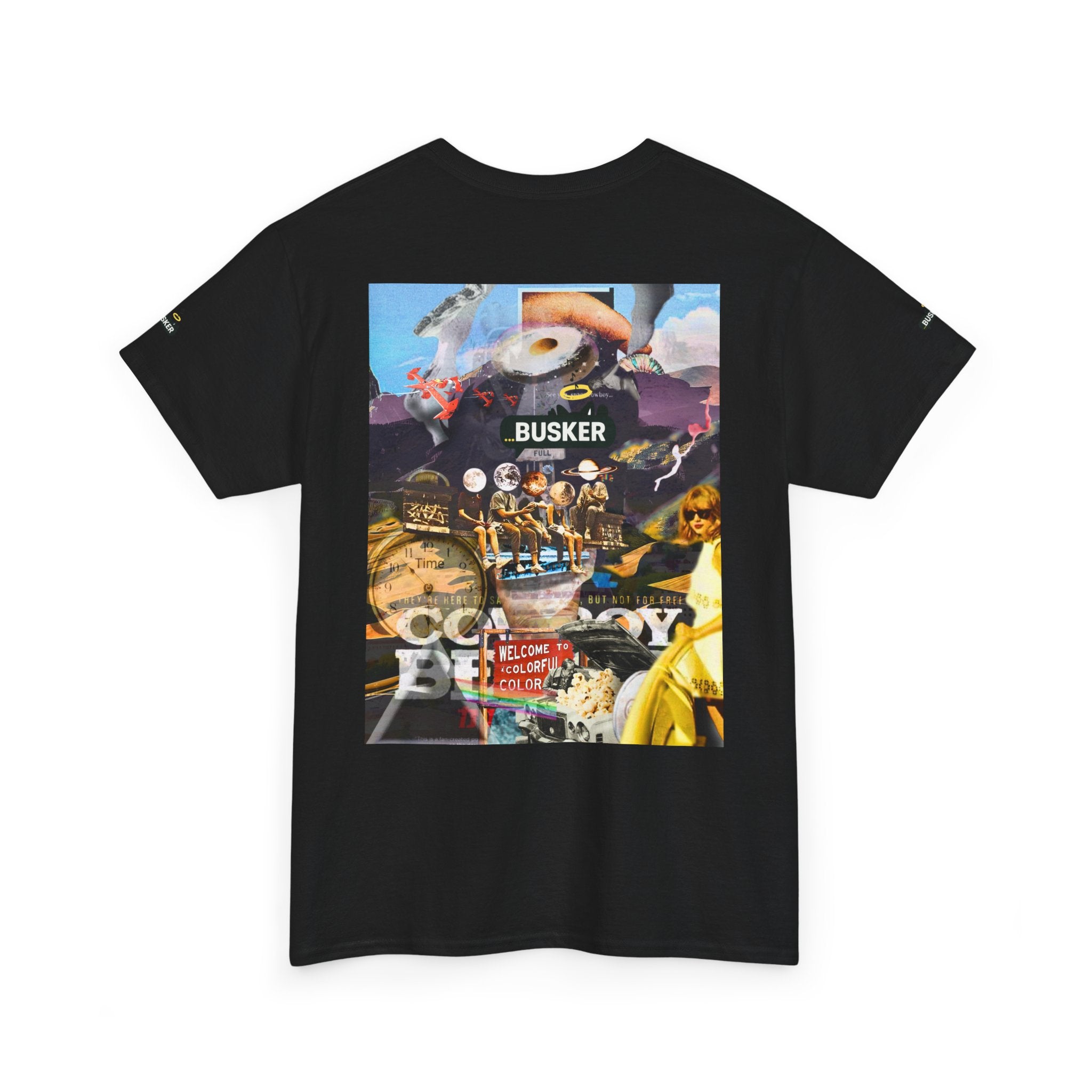 Busker Collage Graphic Tee — Vintage Music Poster Streetwear