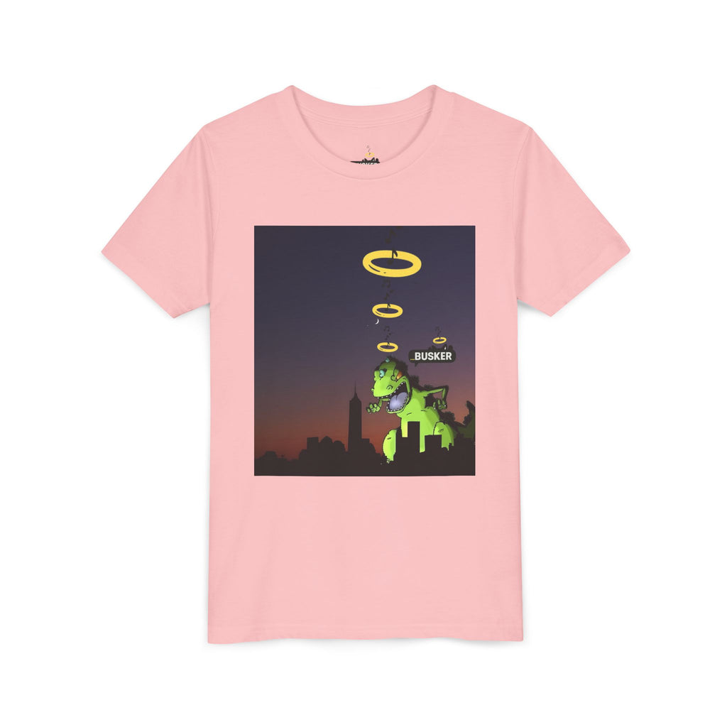 Youth Graphic Tee with Dinosaur Design, Fun Tee for Kids, Summer Style, Birthday Gift, Casual Wear, Playful Outfit, Busker Theme