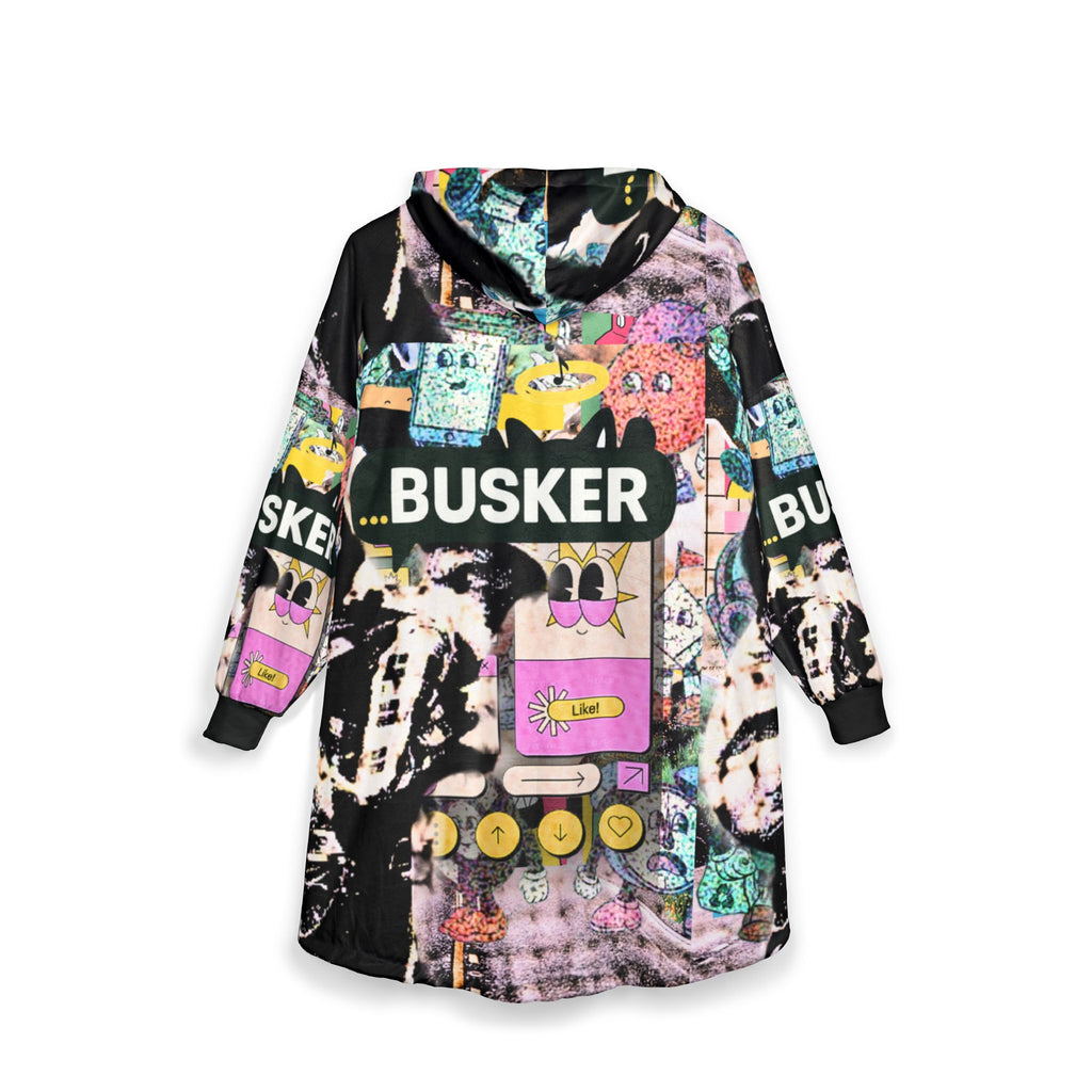 Cozy Unisex Hooded Blanket - Vibrant 'BUSKER' Design for Comfort and Style