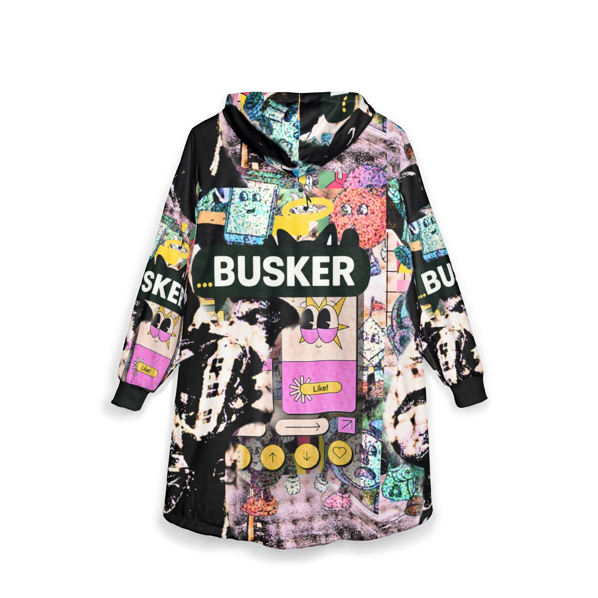 Cozy Unisex Hooded Blanket - Vibrant 'BUSKER' Design for Comfort and Style