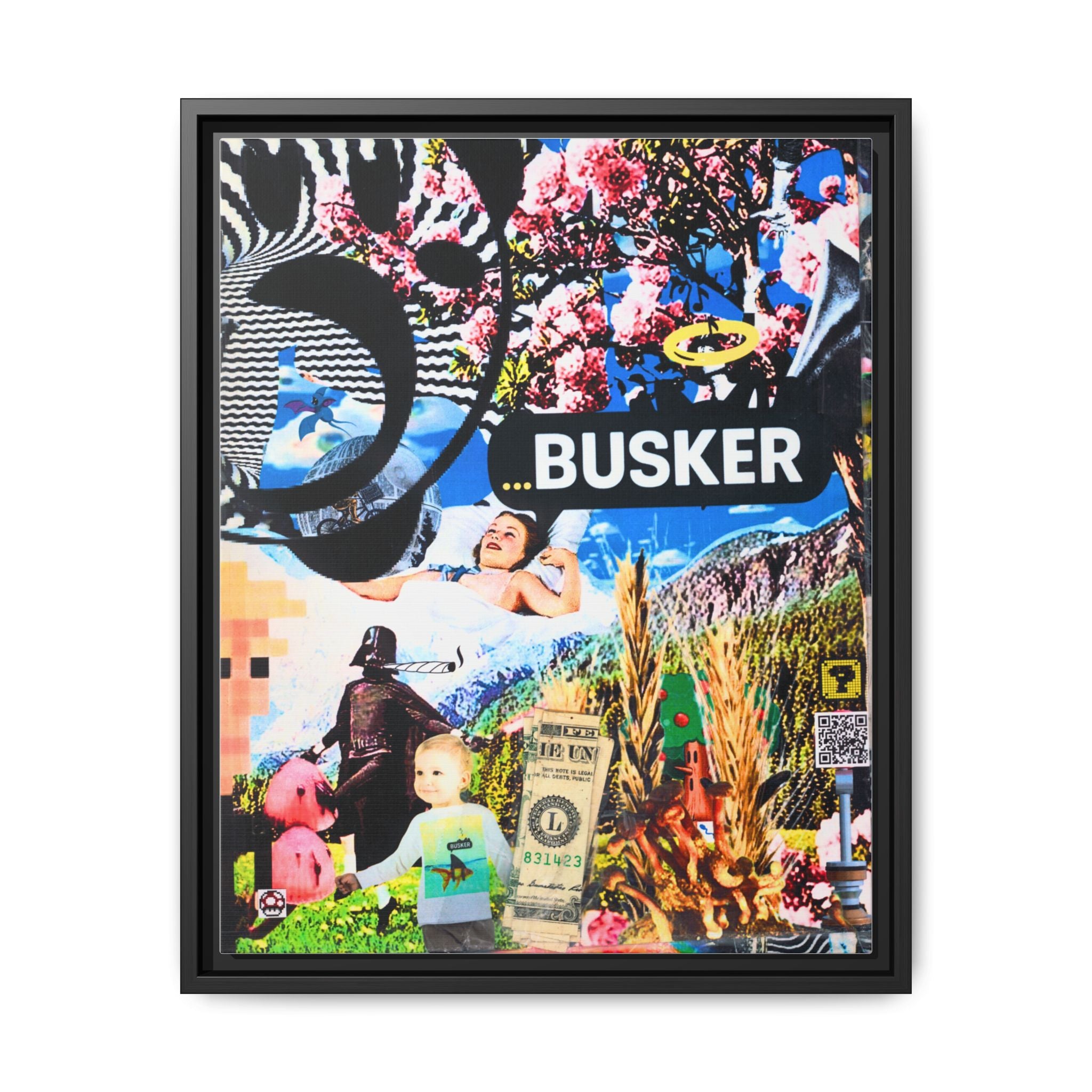 Busker Collage Matte Canvas Print — Framed Multi‑Color Wall Art