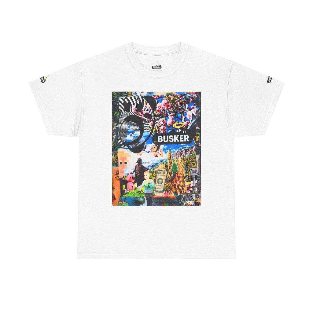 Trippy Farmer ...Busker Collage Graphic Tee — 'I Have 99 Problems...BUT LSD (LITTLE SMALL DICK) AIN'T ONE | ...BUSKER| ' Retro Street Music T‑Shirt