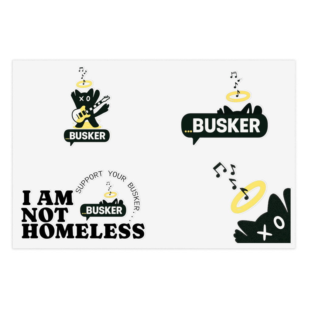 Support Your Busker Sticker Sheets | Unique Musician Art, Vinyl Decals, Cute Gift for Music Lovers, Home Decor, Festival Accessories